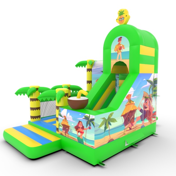 Aufblasbares Spielgerät mit Rutschen-Kombi mit Aufdruck im Hawaii-Motiv