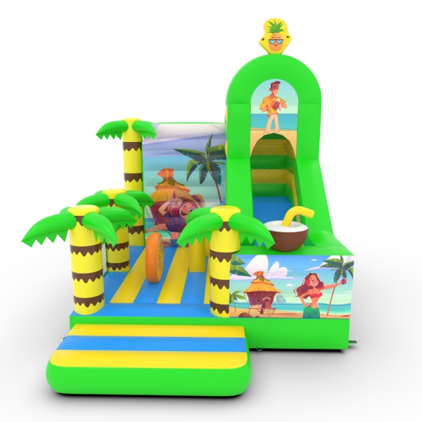 Aufblasbares Spielgerät mit Rutschen-Kombi mit Aufdruck im Hawaii-Motiv
