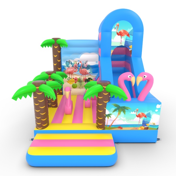 Aufblasbares Spielgerät mit Rutschen-Kombi mit Aufdruck im Hawaii-Motiv