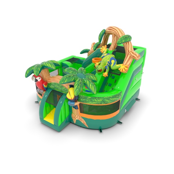 Aufblasbarer Spielplatz Fröschchen im Dschungel-Motiv
