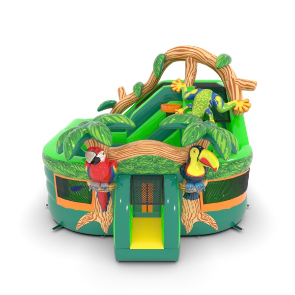 Aufblasbarer Spielplatz Fröschchen im Dschungel-Motiv