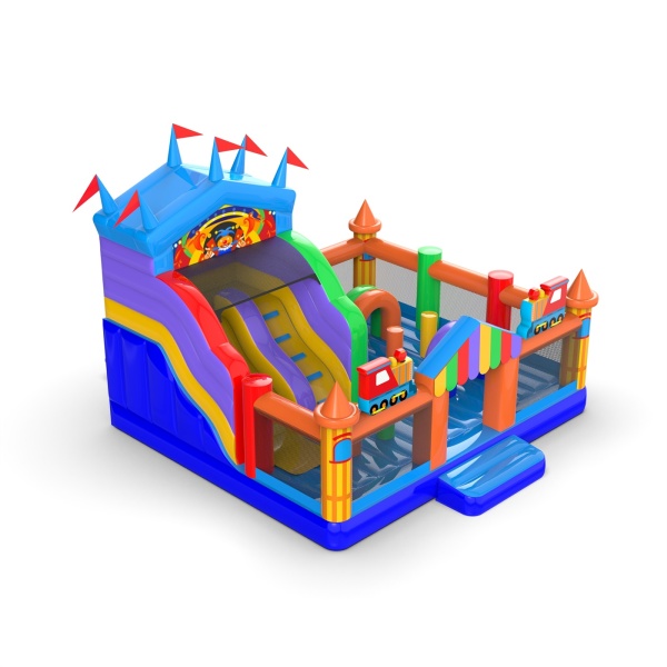Aufblasbarer Spielplatz 6x6 im Jahrmarkt-Motiv