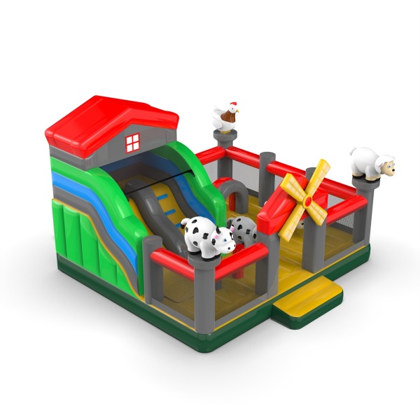 Aufblasbarer Spielplatz 6x6 im Bauernhof-Motiv
