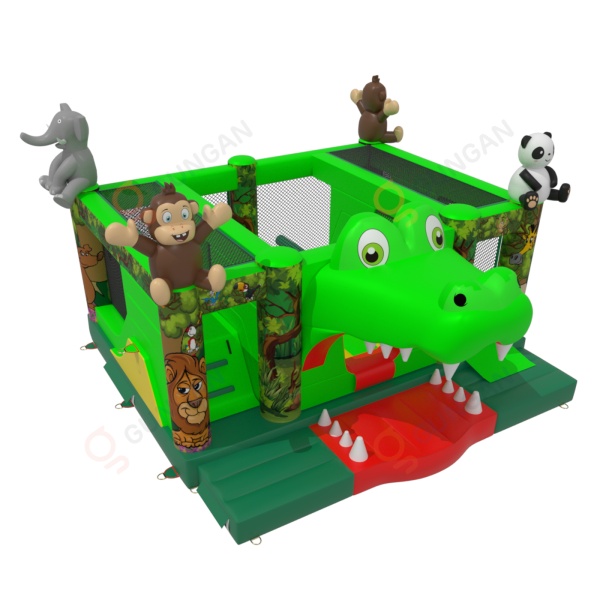 Aufblasbarer Spielplatz Krokodil im Dschungel-Motiv
