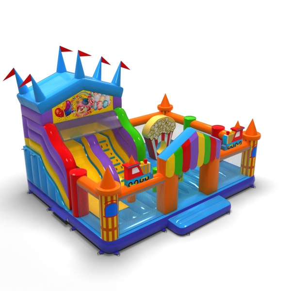 Aufblasbarer Spielplatz 8x6 im Jahrmarkt-Motiv