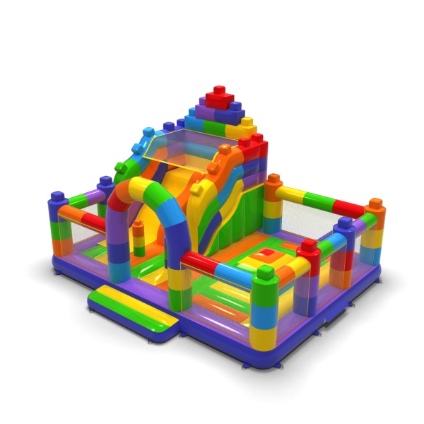 Aufblasbarer Spielplatz 8x6 im Bauklötzchen-Design-Motiv