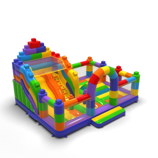 Aufblasbarer Spielplatz 8x6 im Bauklötzchen-Design-Motiv