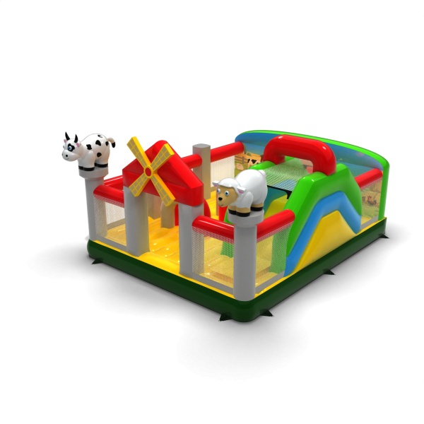 Aufblasbarer Spielplatz 6x5 im Bauernhof-Motiv