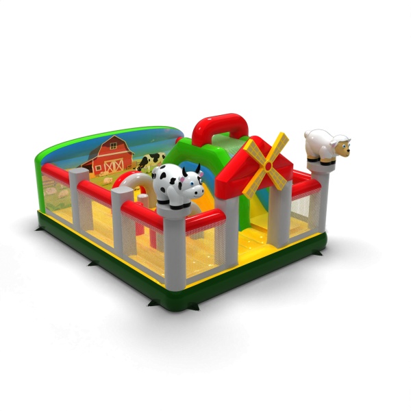 Aufblasbarer Spielplatz 6x5 im Bauernhof-Motiv