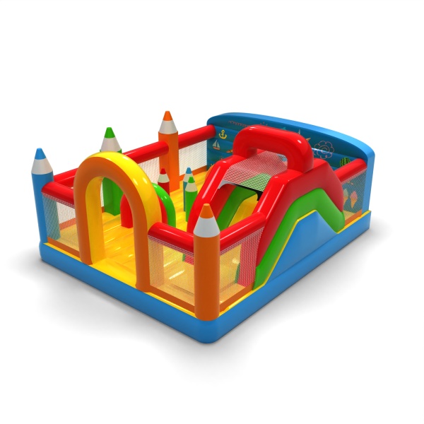 Aufblasbarer Spielplatz 6x5 im Buntstiftmotiv