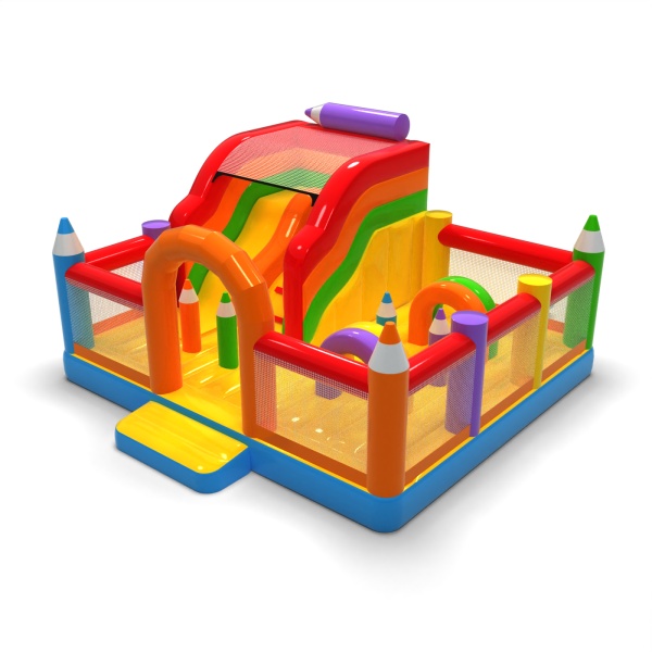 Aufblasbarer Spielplatz 6x6 im Buntstiftmotiv