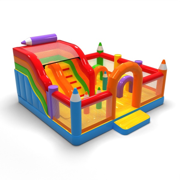 Aufblasbarer Spielplatz 6x6 im Buntstiftmotiv