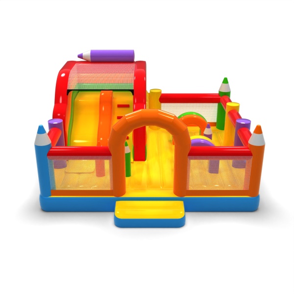 Aufblasbarer Spielplatz 6x6 im Buntstiftmotiv