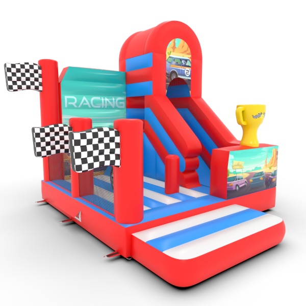 Aufblasbares Spielgerät mit Rutschen-Kombi im Auto-Motiv