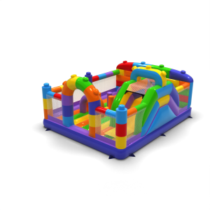 Aufblasbarer Spielplatz 6x5 mit buntem Blöcke-Motiv