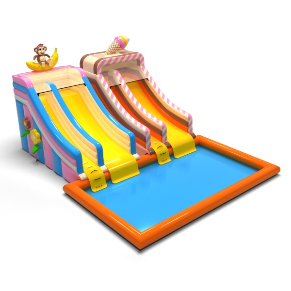 SET aufblasbarer Wasserrutschen mit Pool - hawaiianisch und bonbonfarben