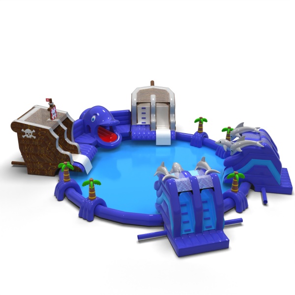 Aufblasbarer Wasserpark im Piraten-Motiv